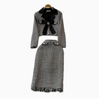 Bow Cardigan&Skirt Houndstooth 2Pcs