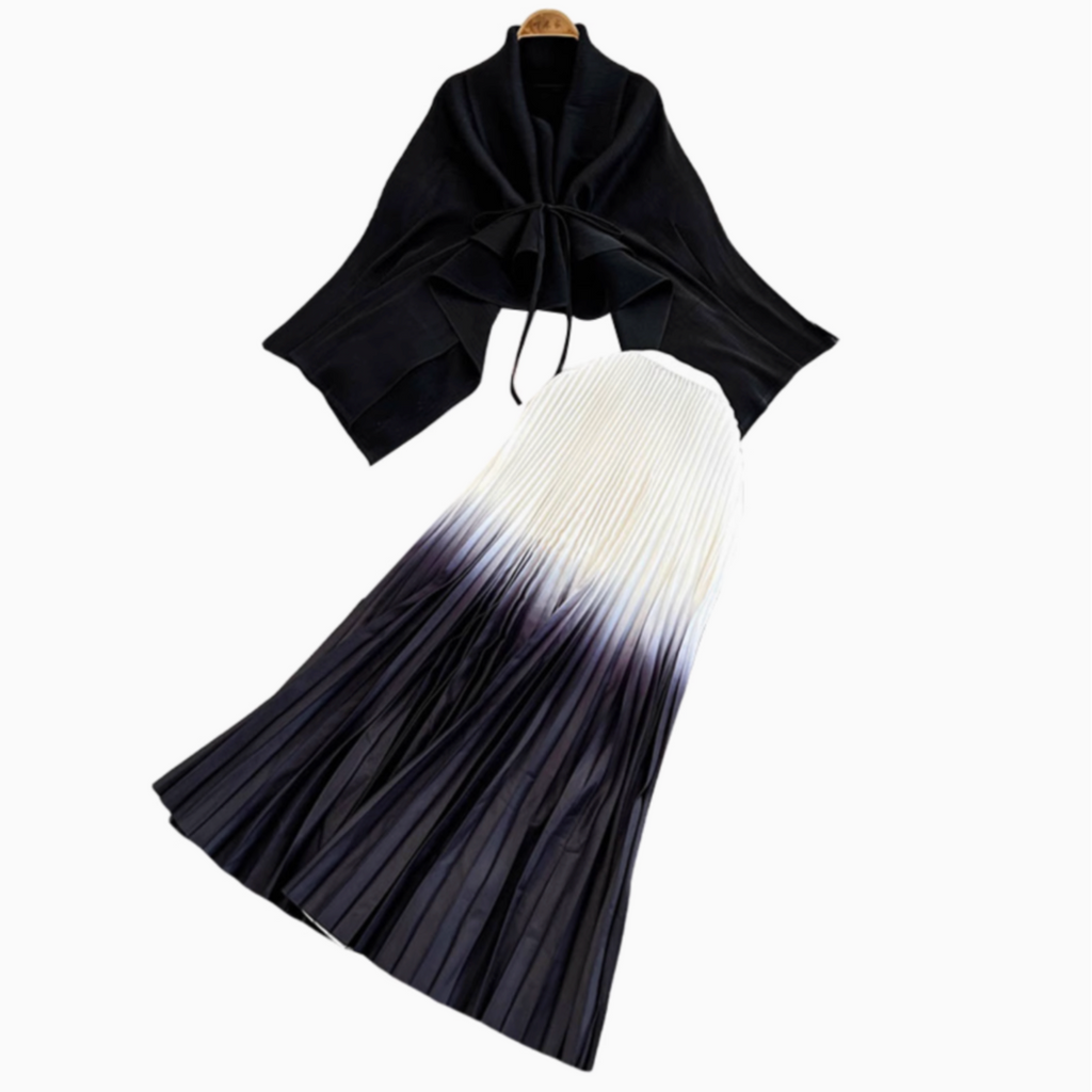 Thickened Cardigan&Gradient Skirt 2Pcs