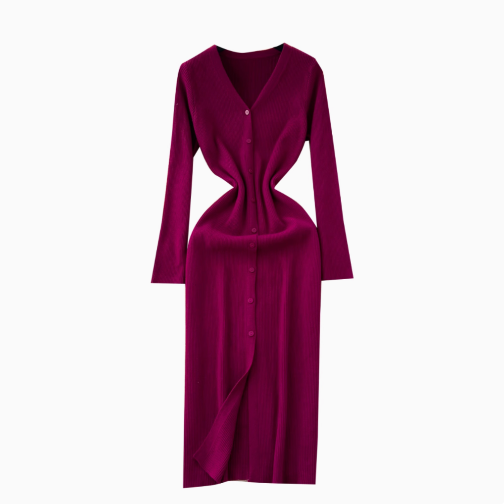 V-neck Single-breasted Cardigan Dress