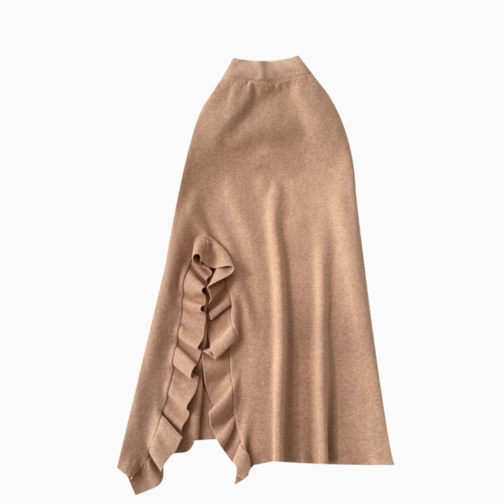 Solid Color Ruffled Knitted Skirt
