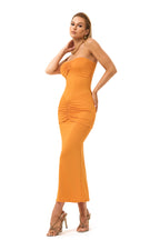 Solid Ruched Strapless Midi Dress