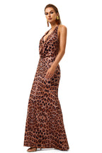 Leopard Print Halter Neck Backless Maxi Dress