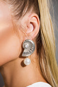 Metal Whelk Faux Pearl Earrings