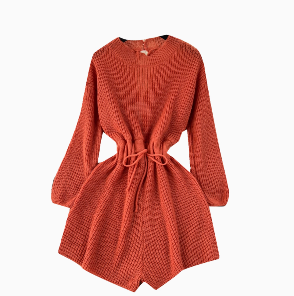 Elastic Solid Color Hollowed Knit Romper