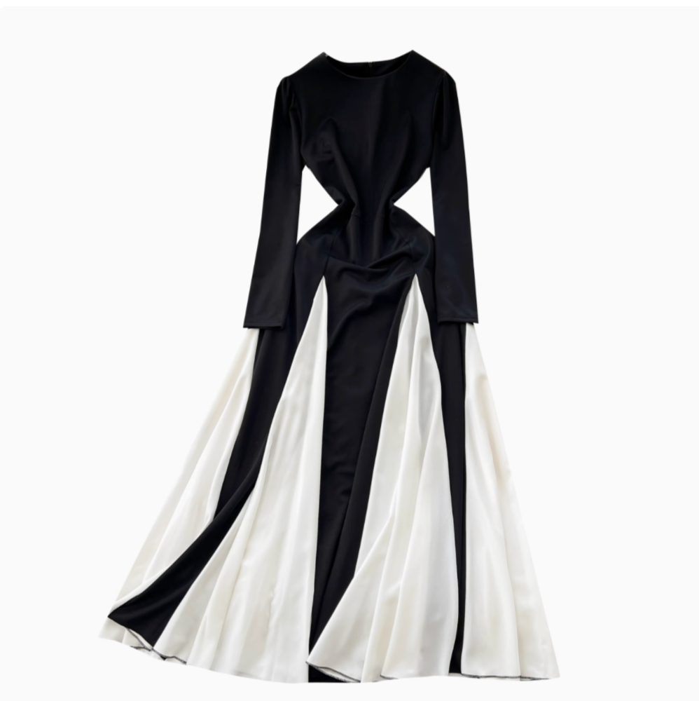 Black&White Patchwork Elegant Dress