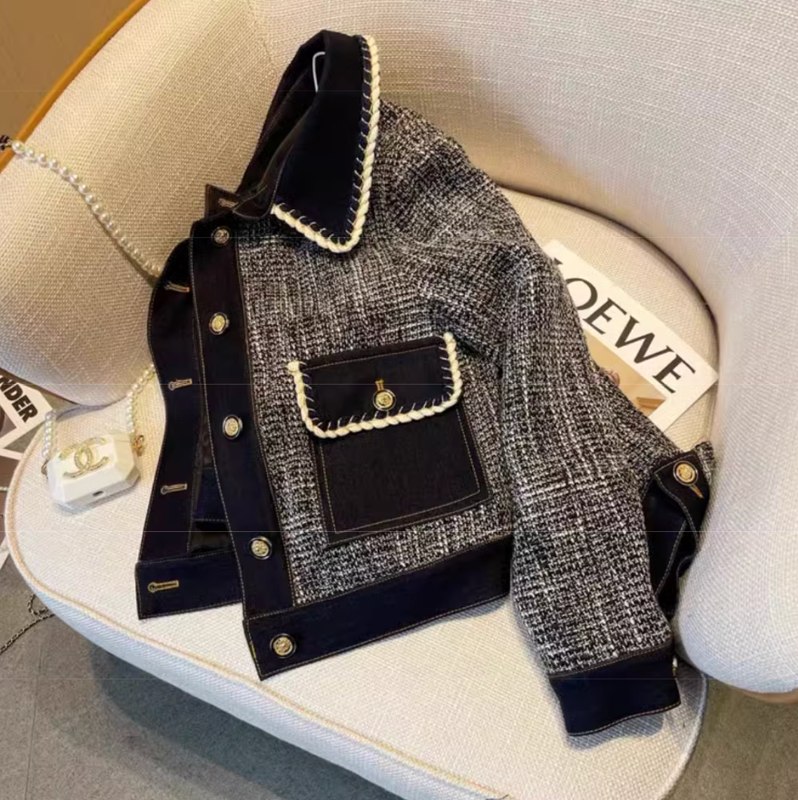 Vintage Polo Collar Thickened Tweed Jacket