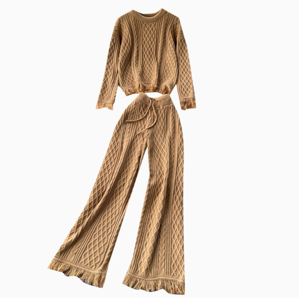 Fringed Sweater&Trousers Knitted 2Pcs