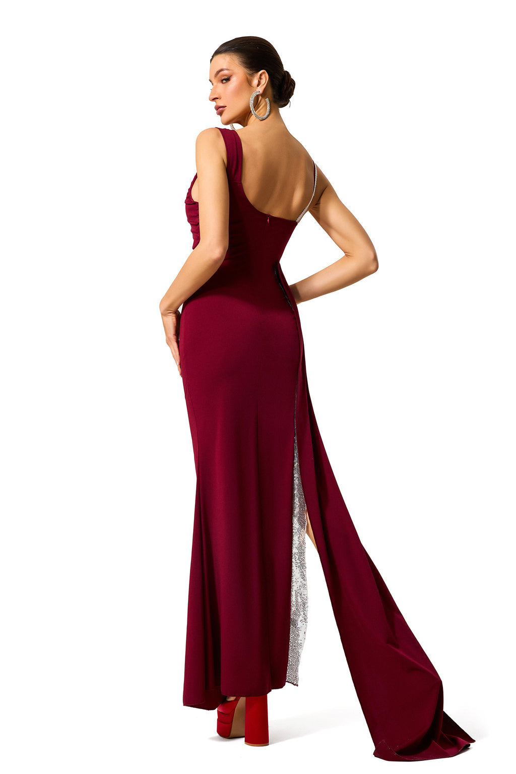 Sequin Asymmetrical Neck Split Maxi Dress