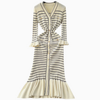 Vintage Striped Elastic Knit Dress