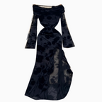 Asymmetric Embroidered Floral Black Dress
