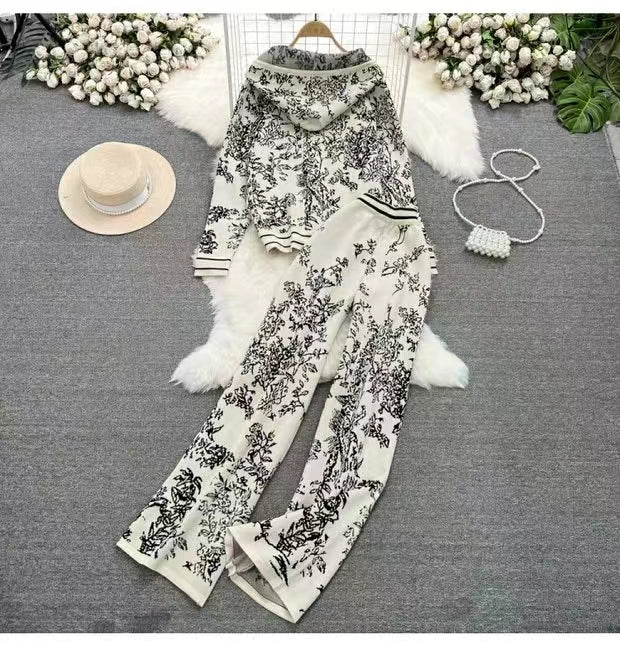 Printed Hoodie&Trousers Sportswear 2Pcs