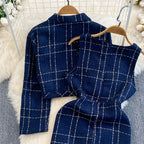 Tweed Plaid Blazer&Skirt 2Pcs