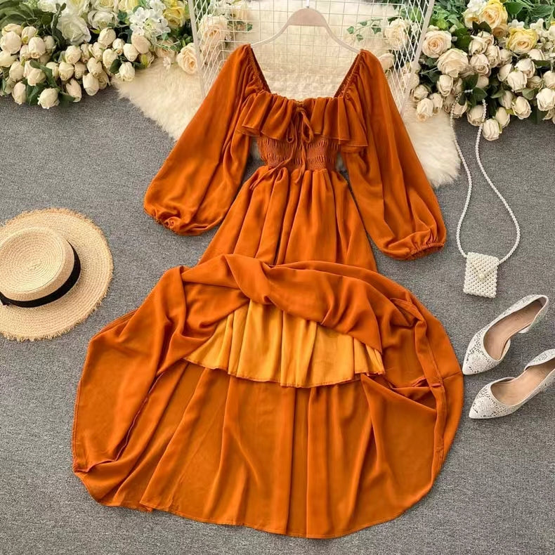 Chic Puffy-sleeve Chiffon Dress
