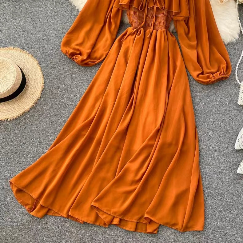 Chic Puffy-sleeve Chiffon Dress