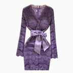 V-neck Embroidered Flocked Lace Dress
