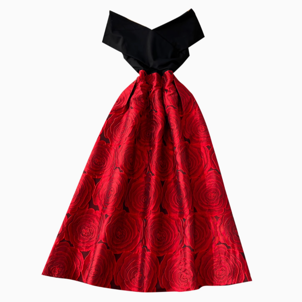 Off-shoulder Jacquard Patchwork Dress