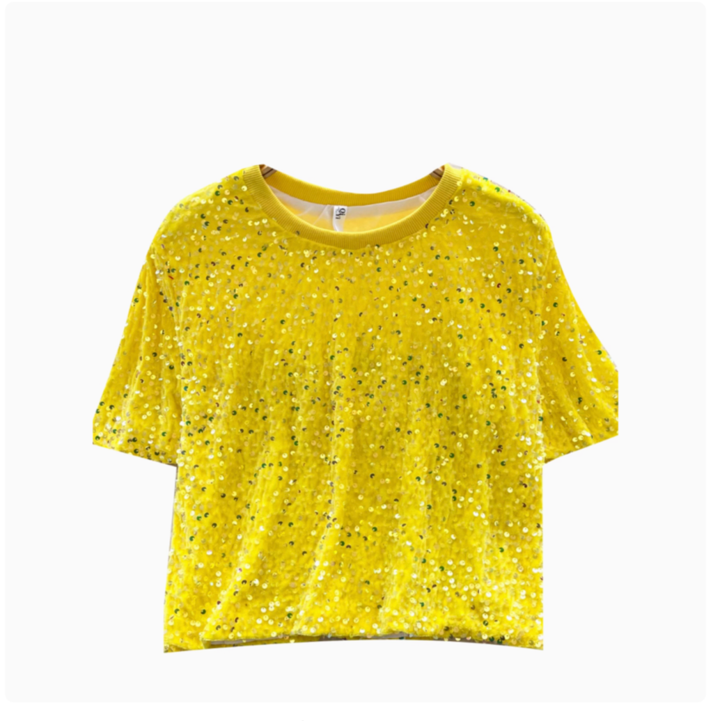Crew Neck Sequined Short T-shirt