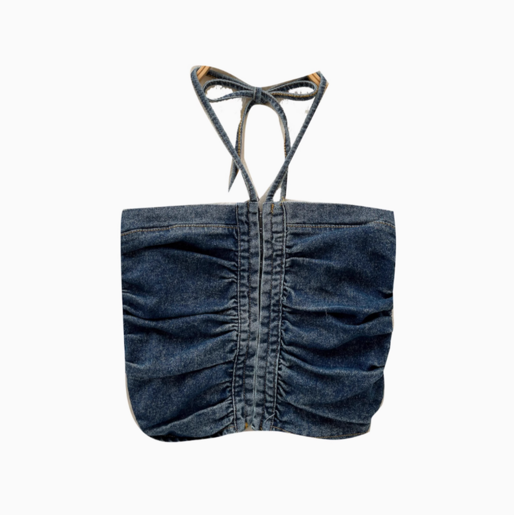 Vintage Denim Pleated Halter Top