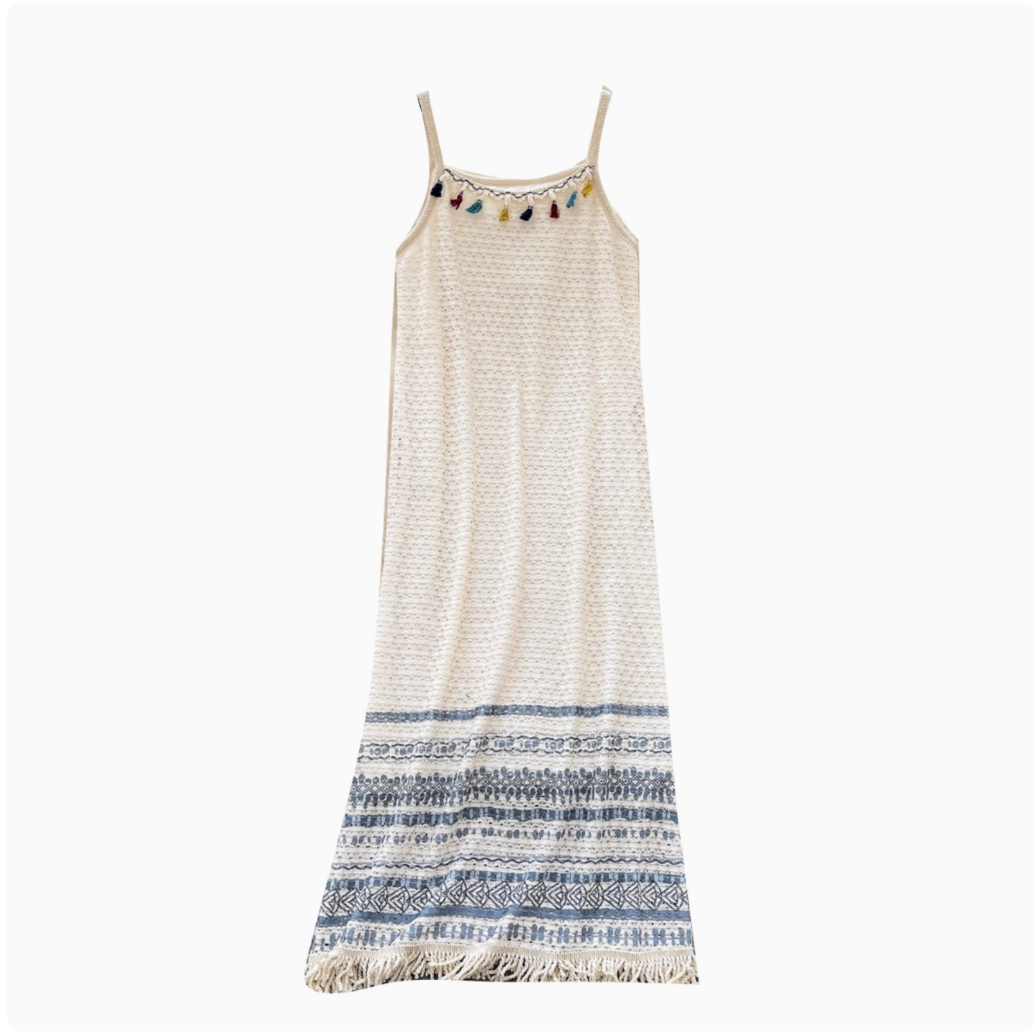Bohemian Style Hollowed Fringed Slip Dress