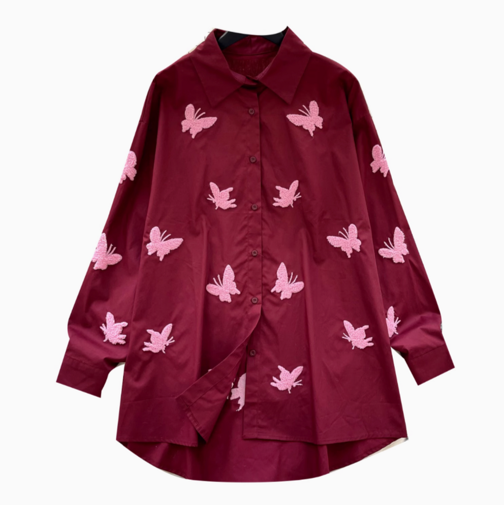 Butterfly Embroidered Loose-fit Shirt