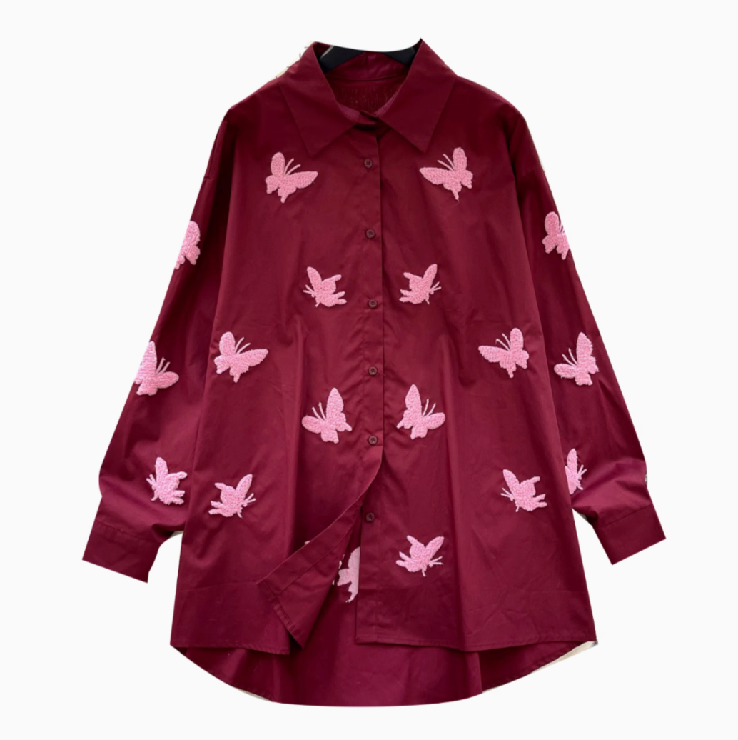 Butterfly Embroidered Loose-fit Shirt