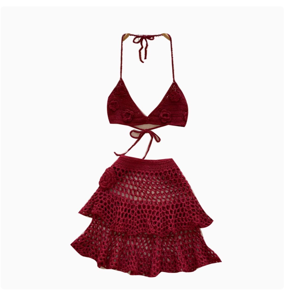 3D Camisole & Skirt Hollow Knitted 2Pcs