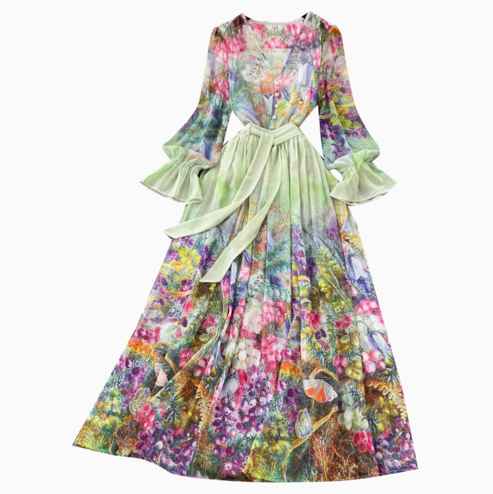 Fairy V-neck Floral Chiffon Dress