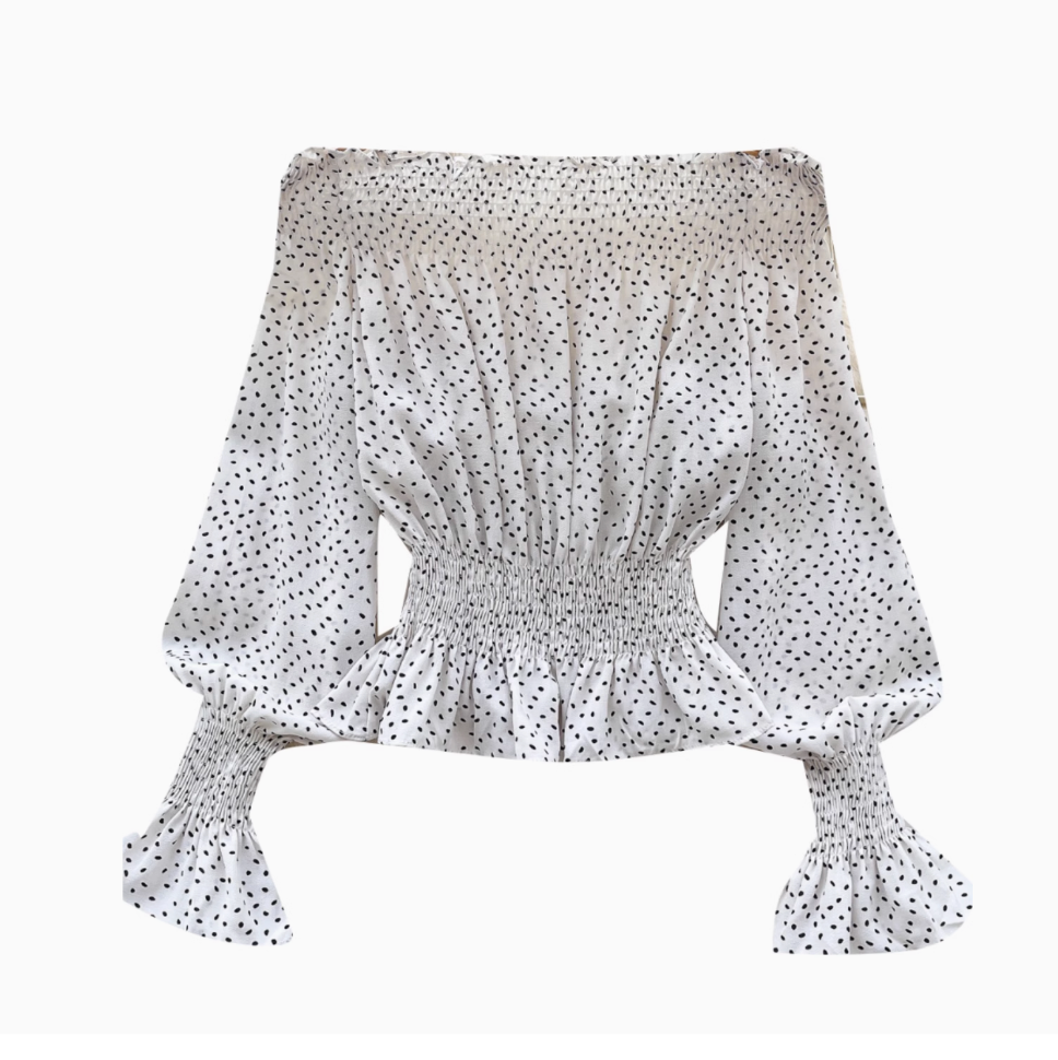 Off-shoulder Polka Dot Elactic Top