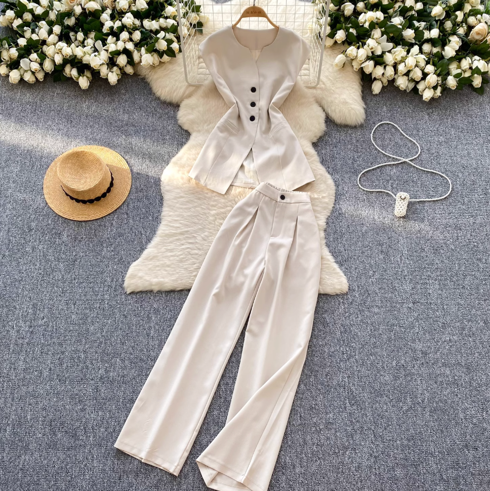 Suit Vest & Wide-leg Trousers 2Pcs