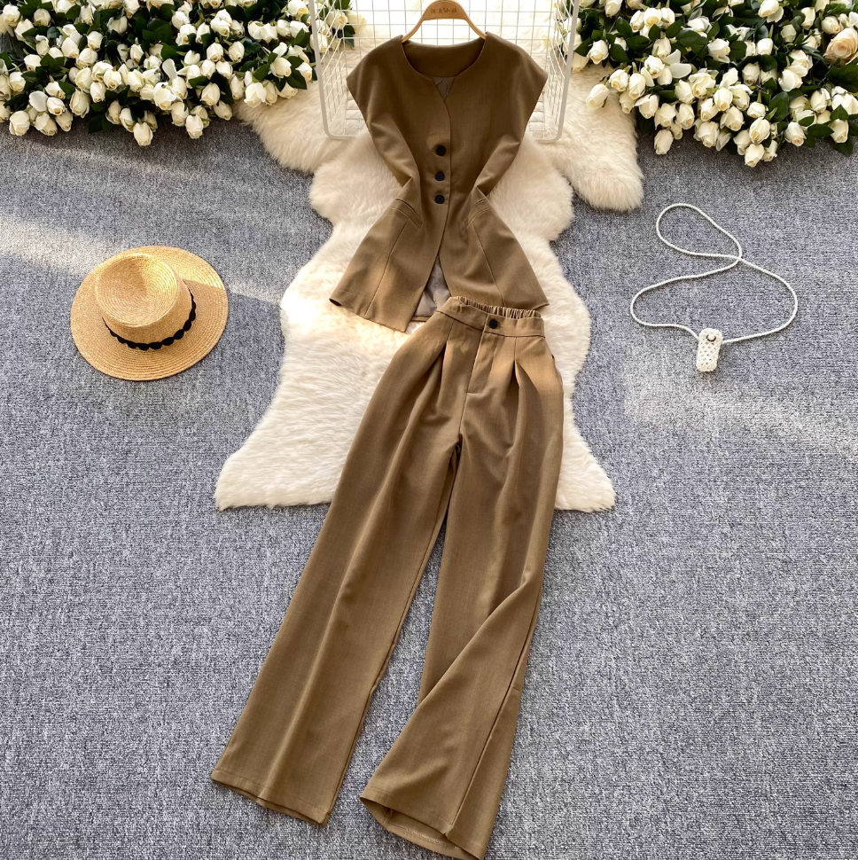 Suit Vest & Wide-leg Trousers 2Pcs