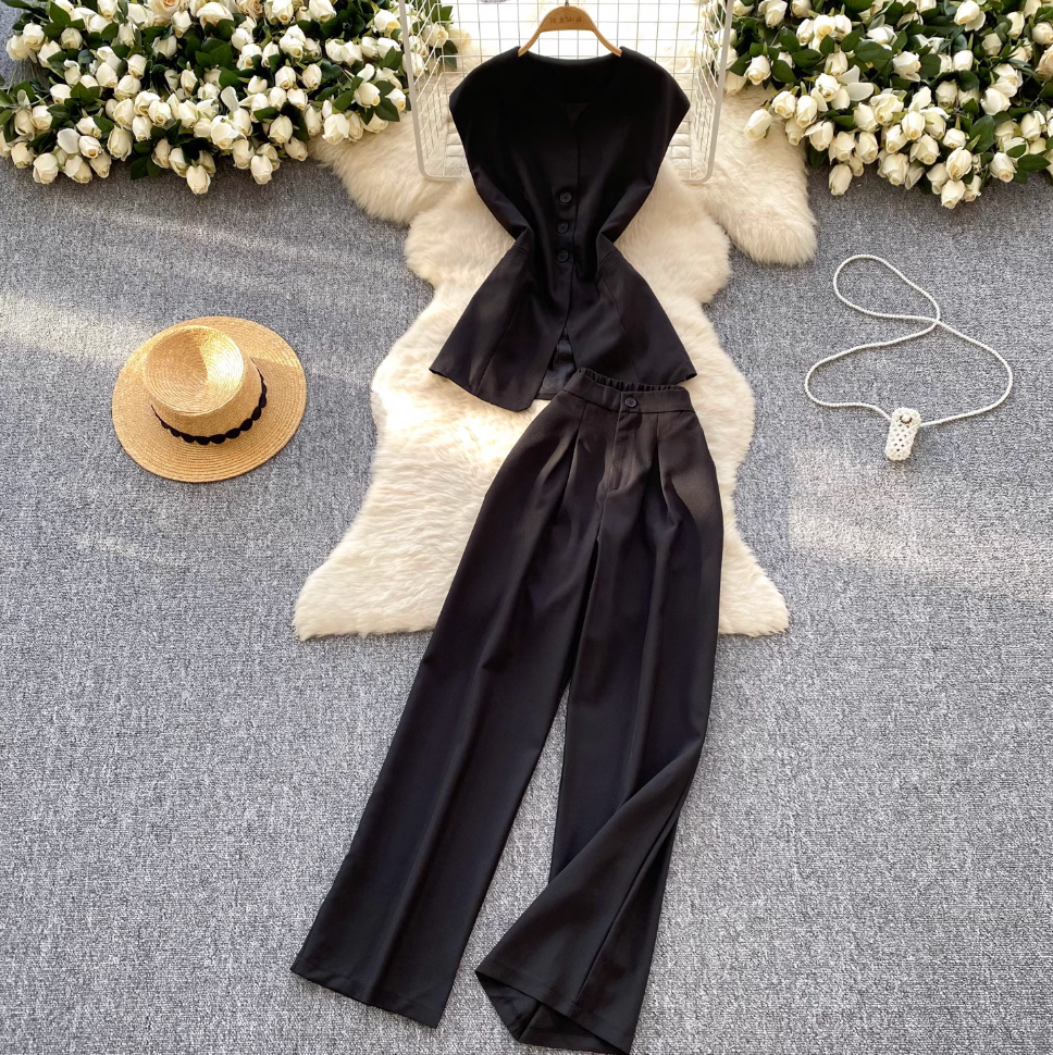 Suit Vest & Wide-leg Trousers 2Pcs