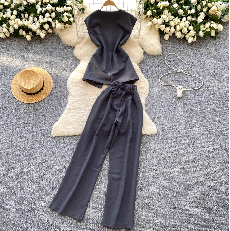 Suit Vest & Wide-leg Trousers 2Pcs