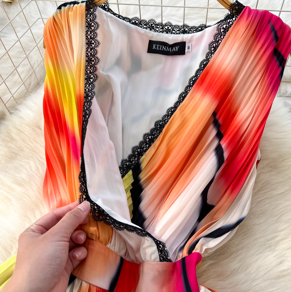 Vintage Tie-dye Printed Sleeveless Dress