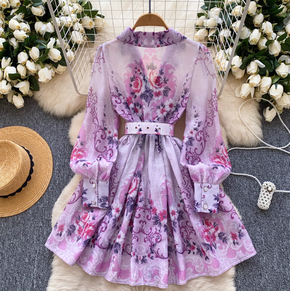 Vintage Purple Floral A-line Dress