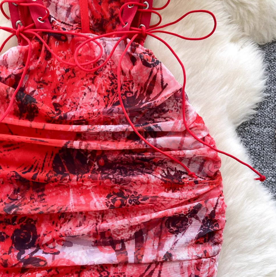 Hottie Lace-up Printed Slip Dress