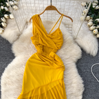 Asymmetric A-line Yellow Slip Dress