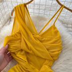 Asymmetric A-line Yellow Slip Dress