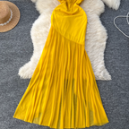 Asymmetric A-line Yellow Slip Dress