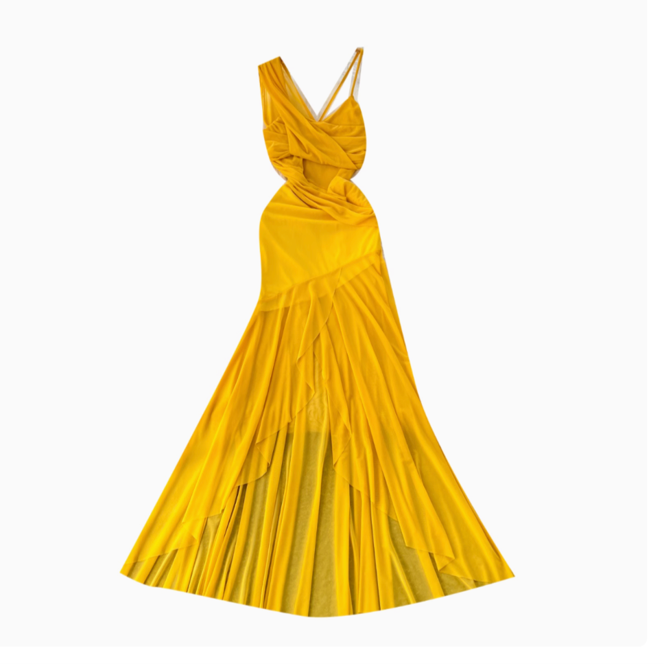 Asymmetric A-line Yellow Slip Dress