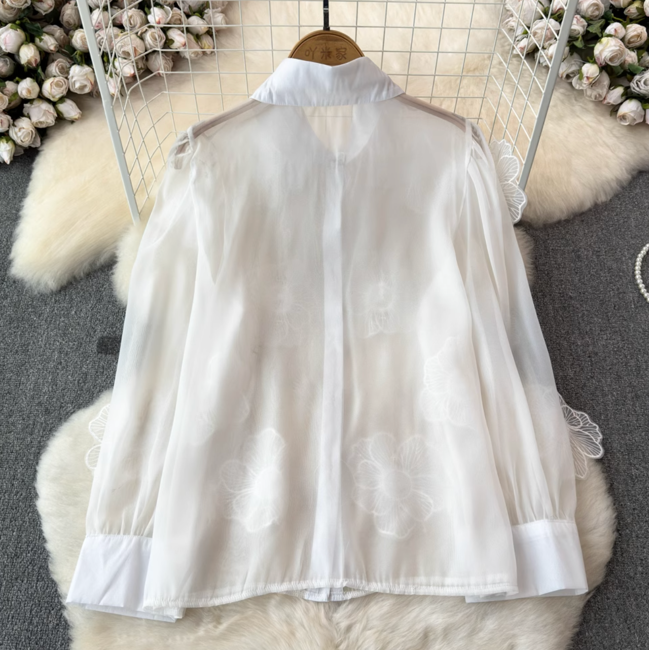 Niche Beaded Flower Embroidered Shirt