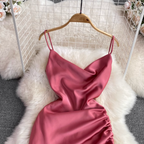 Draped Neckline Drawstring Slip Dress