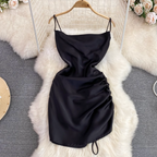 Draped Neckline Drawstring Slip Dress