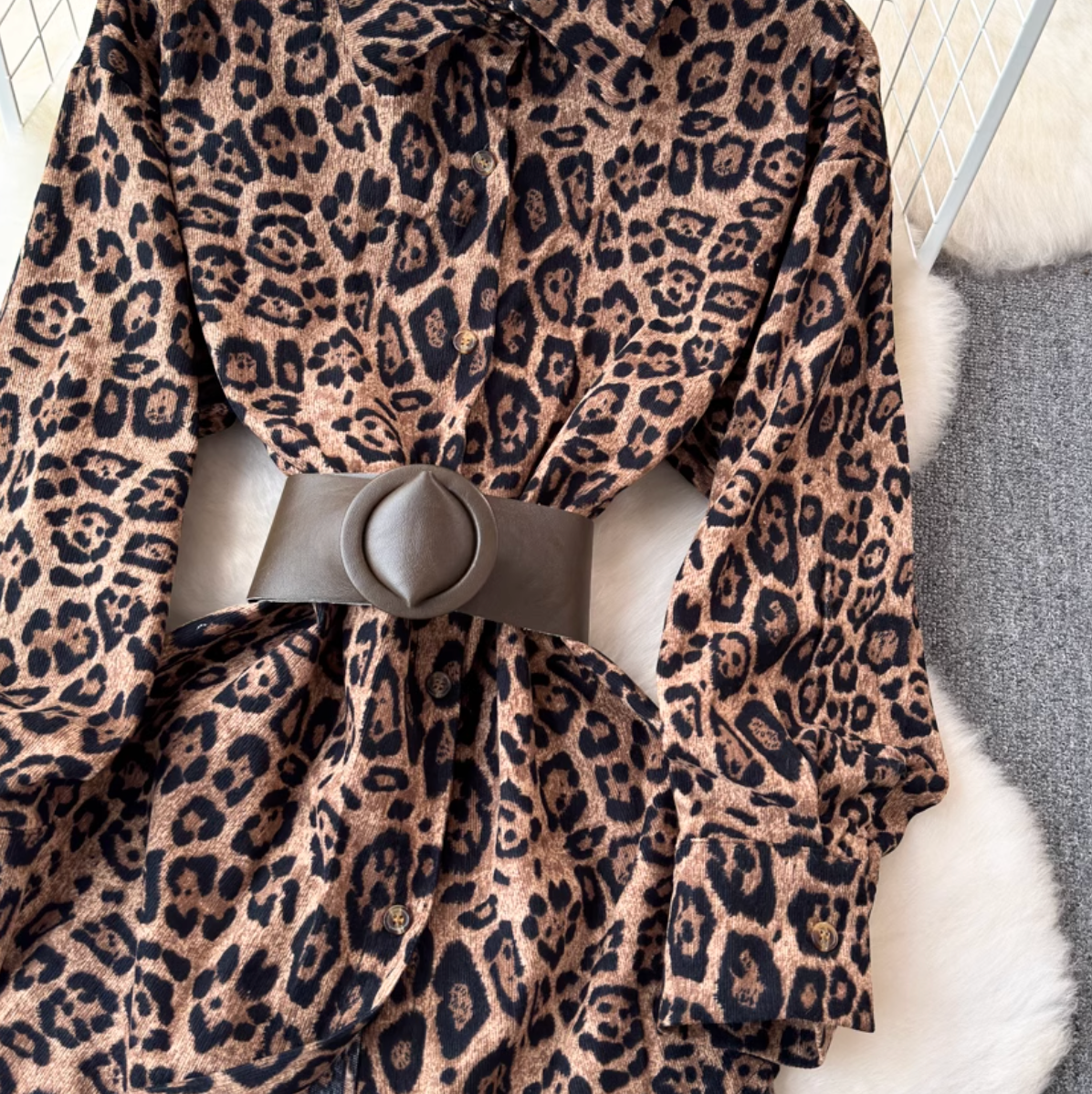 Chic Leopard Printed Shirt with Belt