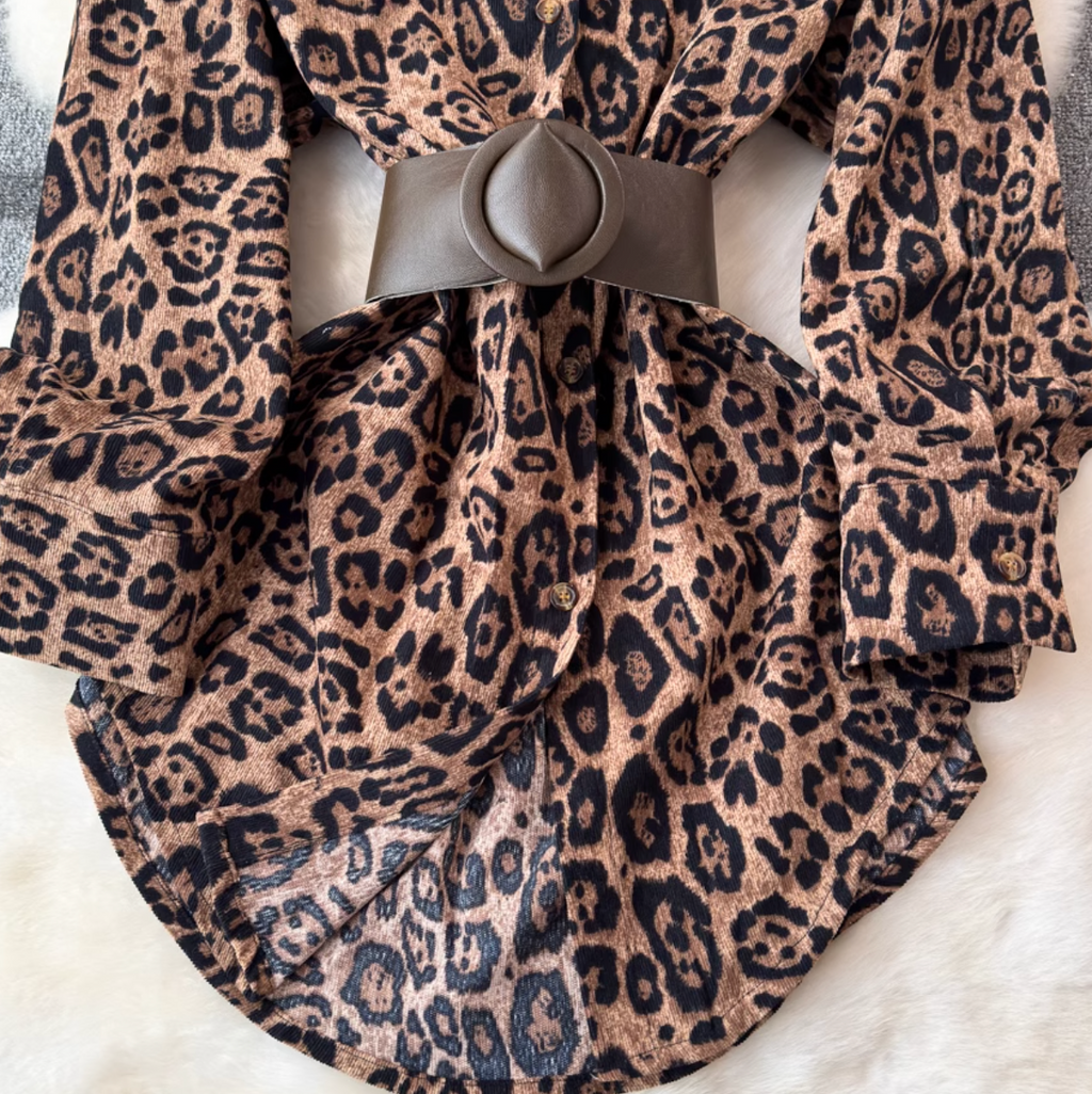 Chic Leopard Printed Shirt with Belt