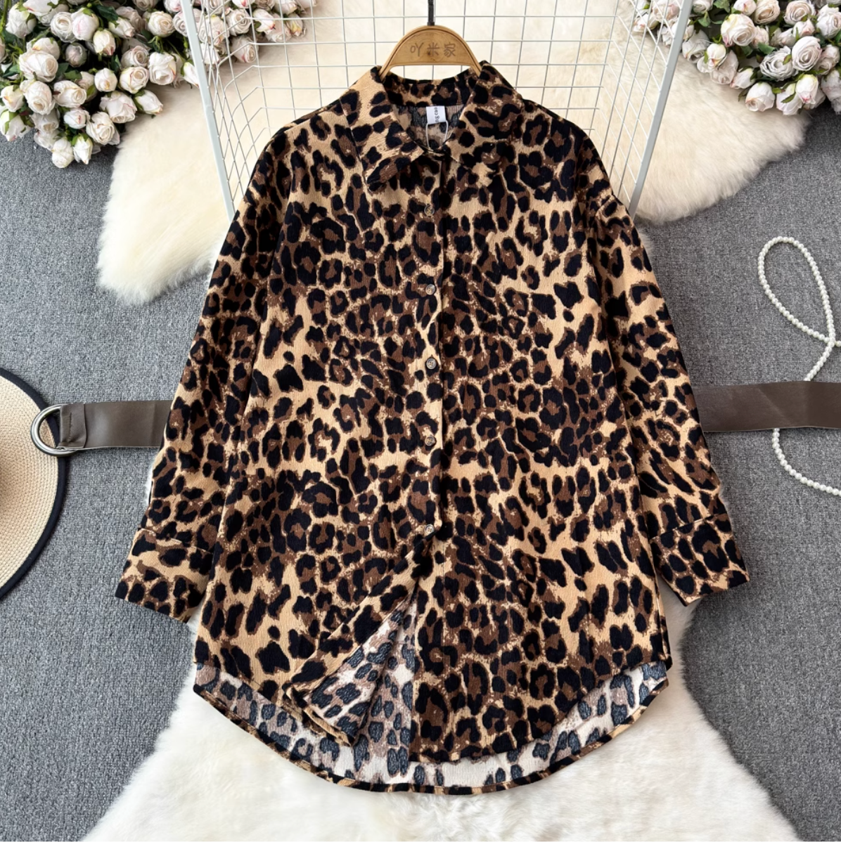 Chic Leopard Printed Shirt with Belt