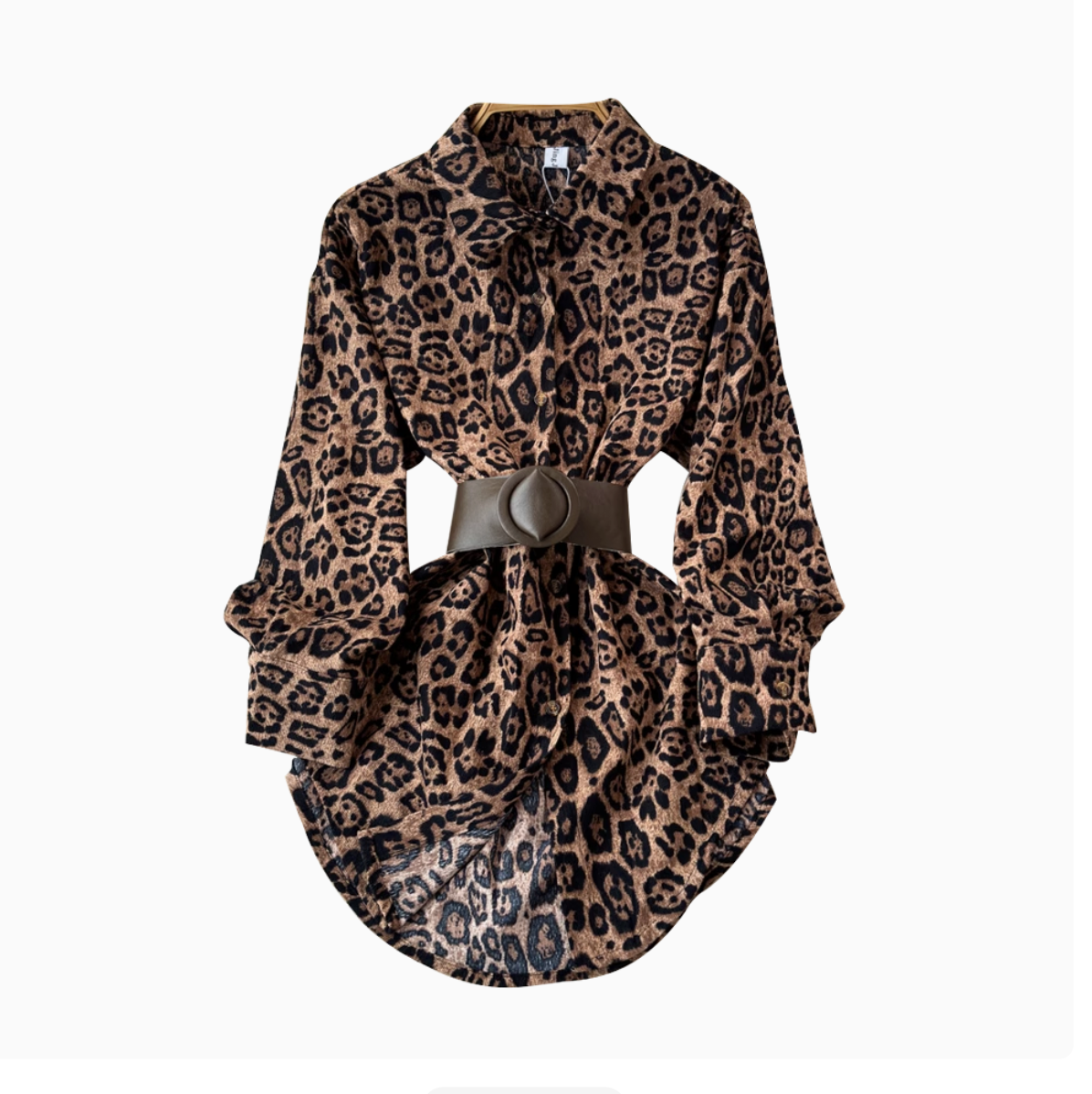 Chic Leopard Printed Shirt with Belt