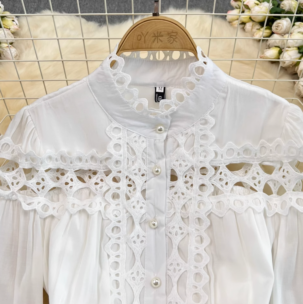 Courtly White Lace Patchwork Dress