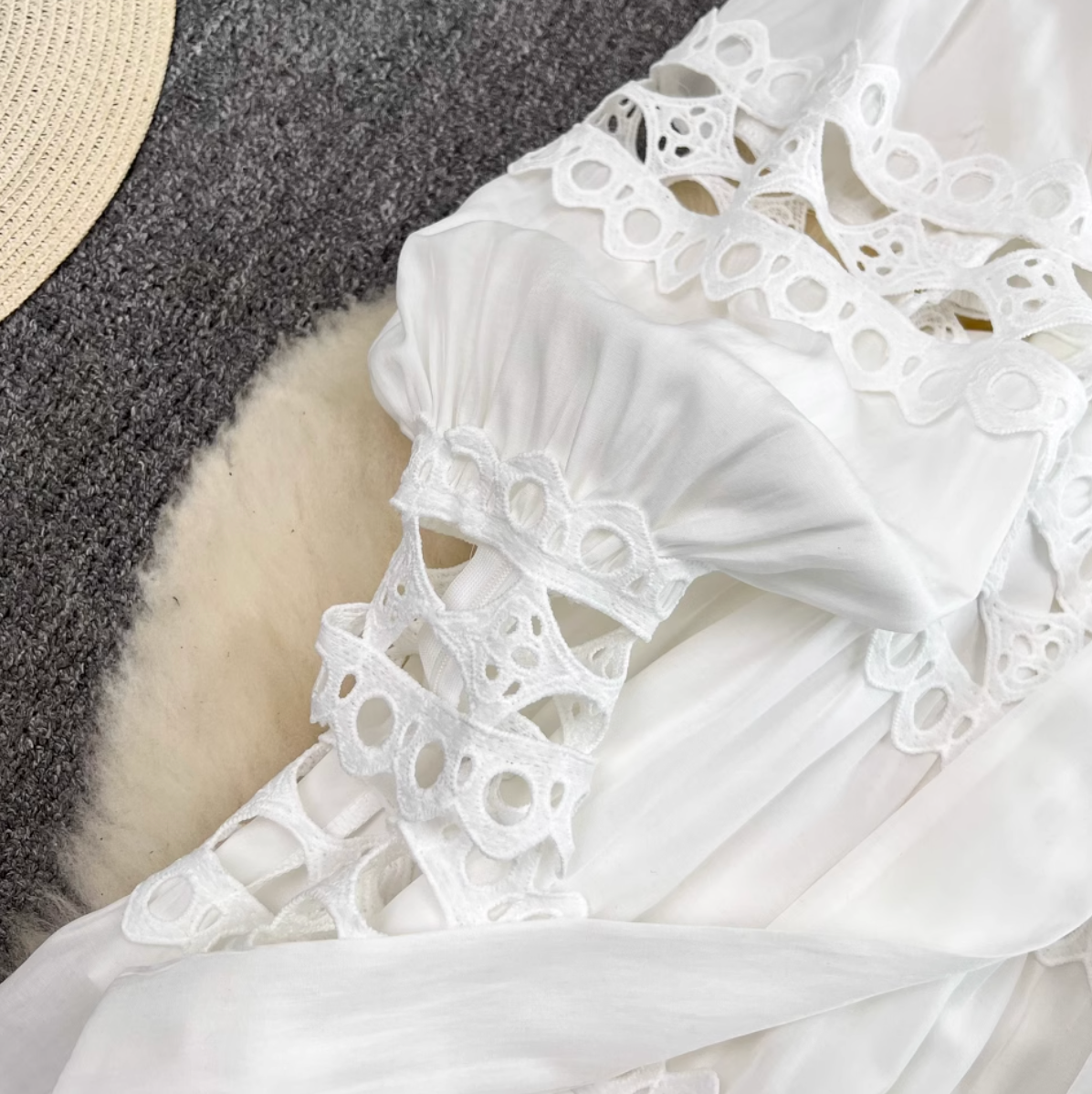 Courtly White Lace Patchwork Dress