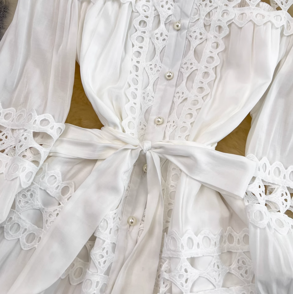 Courtly White Lace Patchwork Dress