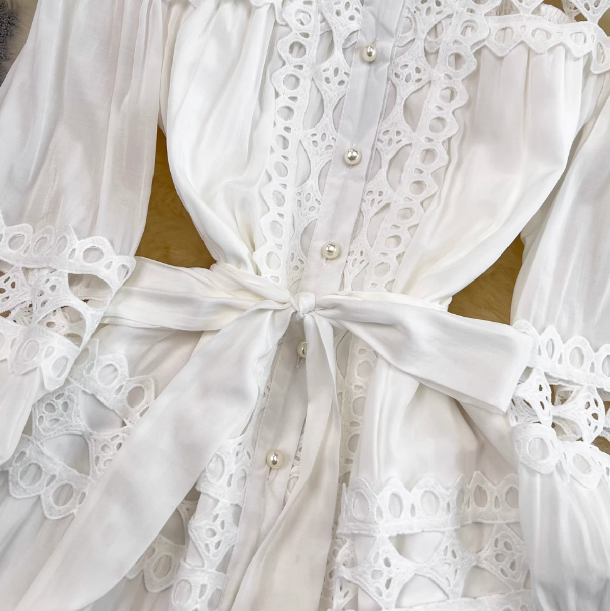 Courtly White Lace Patchwork Dress